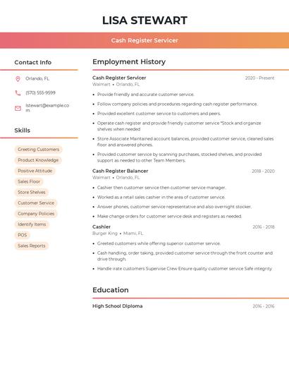 Cash Register Servicer Resume