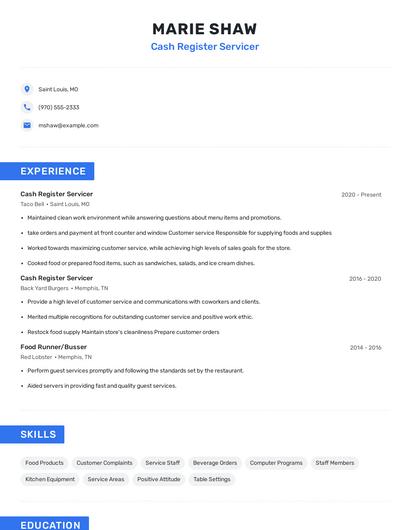 Cash Register Servicer Resume