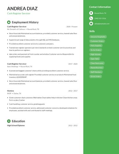 Cash Register Servicer Resume