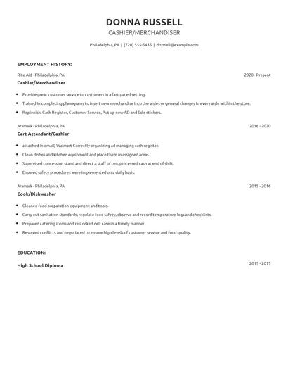 Cashier/Merchandiser Resume