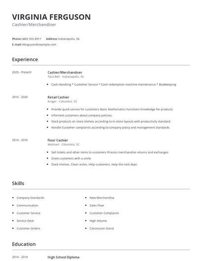 Cashier/Merchandiser Resume