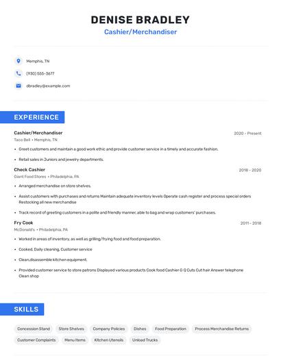 Cashier/Merchandiser Resume