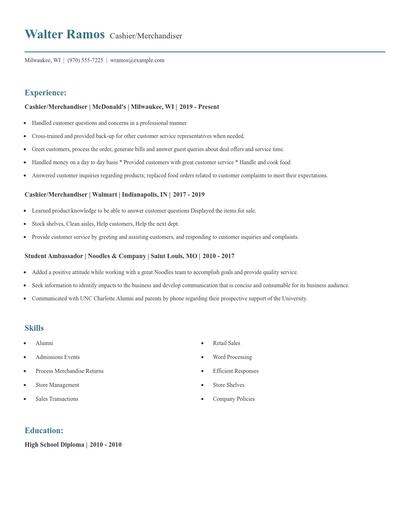 Cashier/Merchandiser Resume