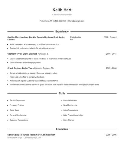 Cashier/Merchandiser Resume