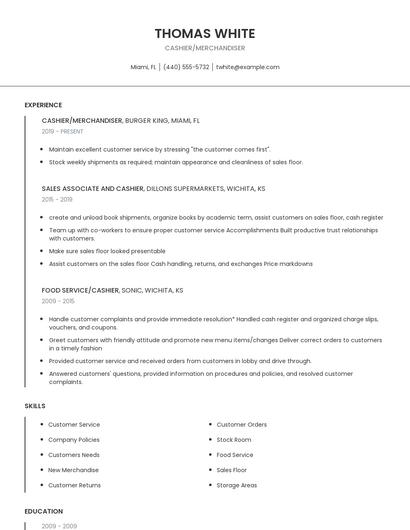 Cashier/Merchandiser Resume