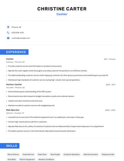 Cashier Resume