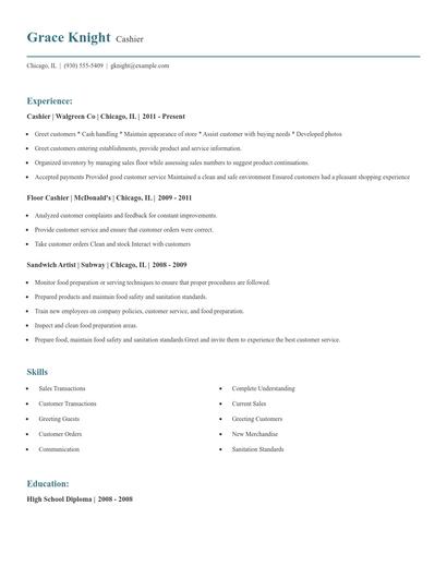 Cashier Resume