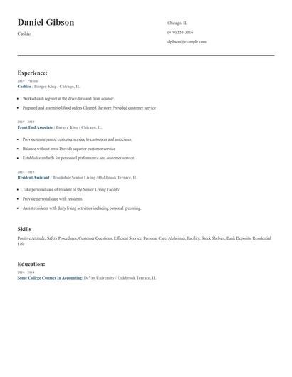 Cashier Resume