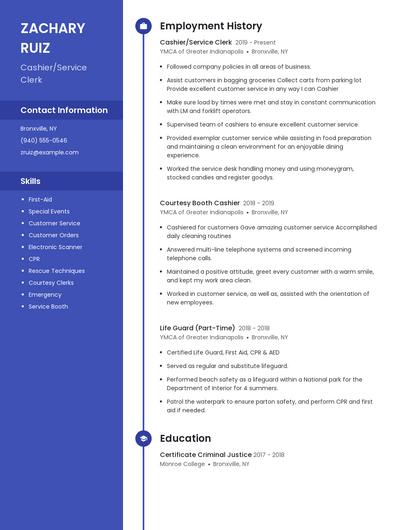 Cashier/Service Clerk Resume