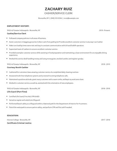 Cashier/Service Clerk Resume