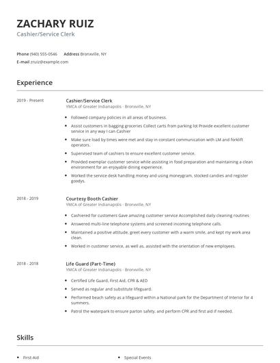 Cashier/Service Clerk Resume