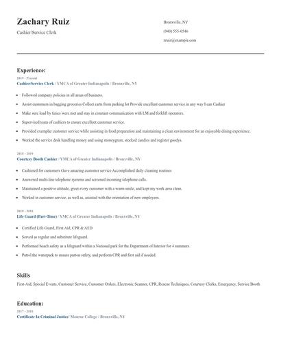 Cashier/Service Clerk Resume
