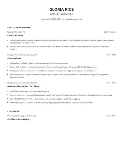 Cashier Wrapper Resume
