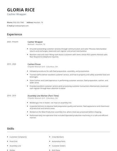 Cashier Wrapper Resume