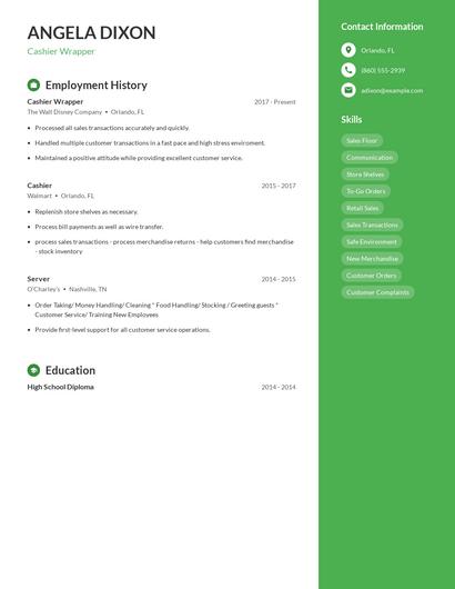 Cashier Wrapper Resume