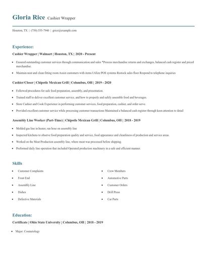 Cashier Wrapper Resume