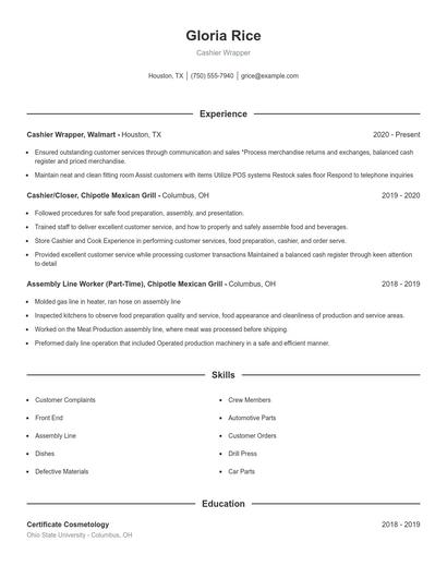 Cashier Wrapper Resume