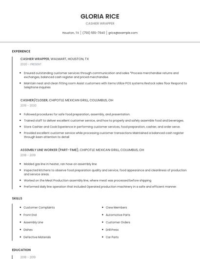 Cashier Wrapper Resume