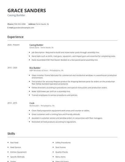Casing Builder Resume