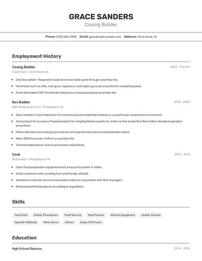 Casing Builder Resume