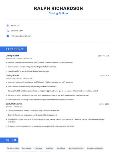 Casing Builder Resume