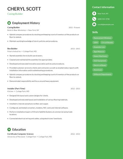 Casing Builder Resume