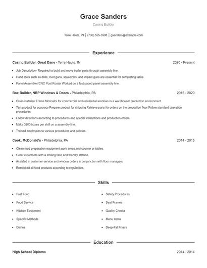 Casing Builder Resume