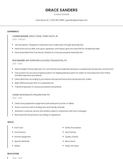 Casing Builder Resume