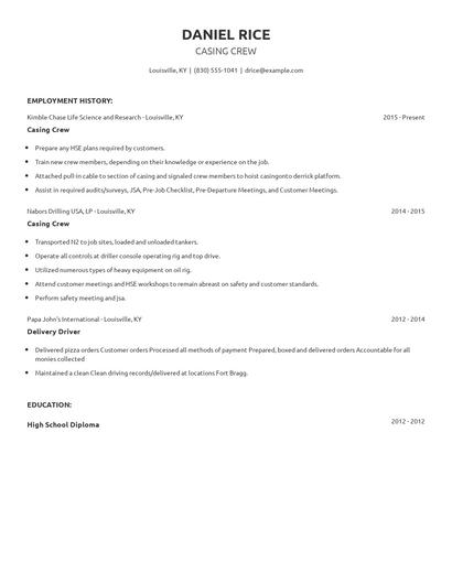 Casing Crew Resume