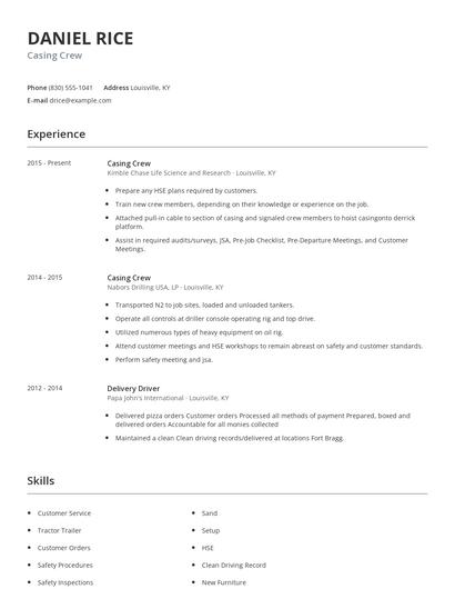 Casing Crew Resume