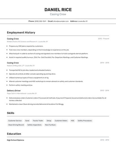 Casing Crew Resume