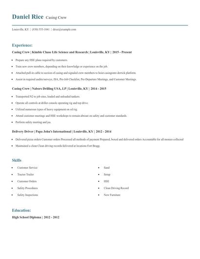 Casing Crew Resume