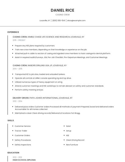 Casing Crew Resume