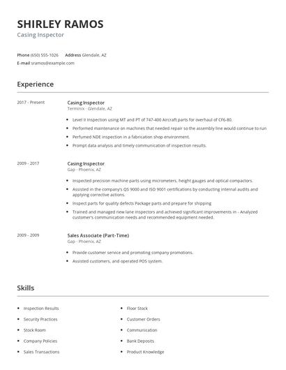 Casing Inspector Resume