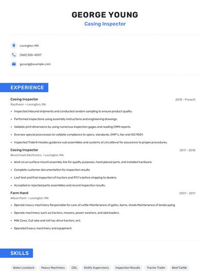 Casing Inspector Resume