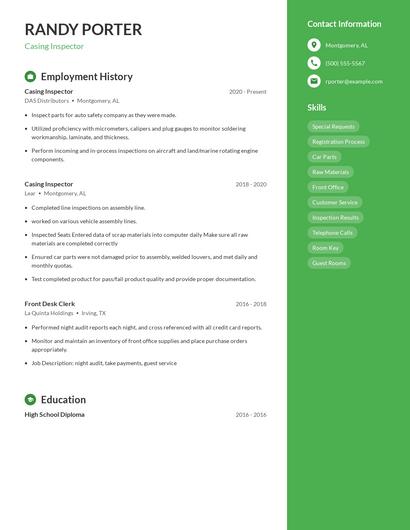 Casing Inspector Resume