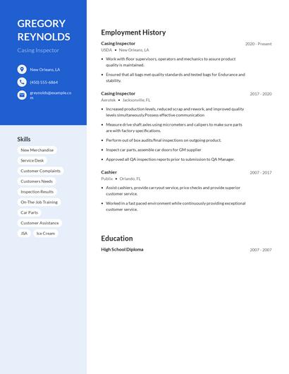 Casing Inspector Resume