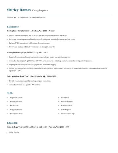 Casing Inspector Resume
