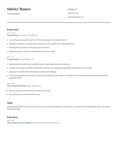 Casing Inspector Resume