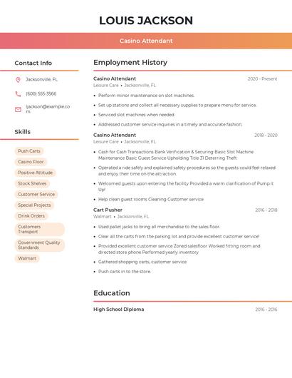 Casino Attendant Resume
