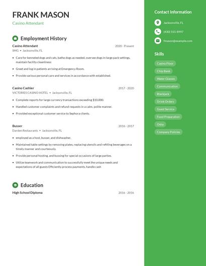 Casino Attendant Resume