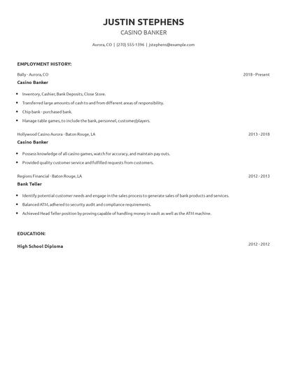 Casino Banker Resume