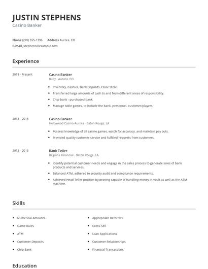Casino Banker Resume
