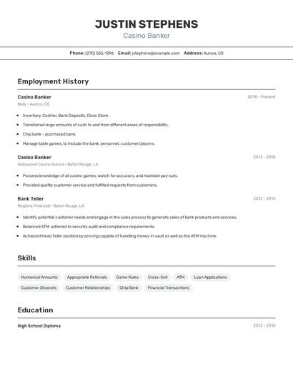 Casino Banker Resume