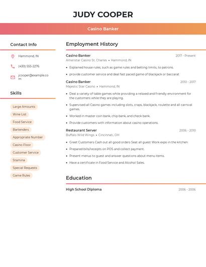 Casino Banker Resume