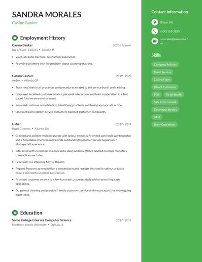 Casino Banker Resume