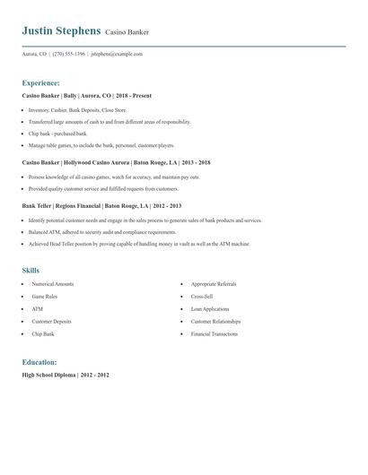 Casino Banker Resume