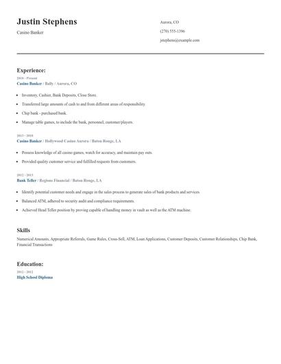 Casino Banker Resume