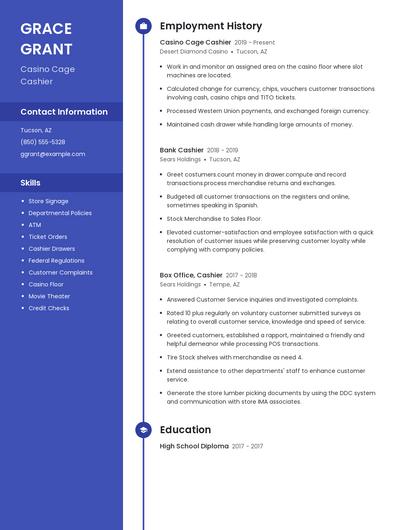 Casino Cage Cashier Resume