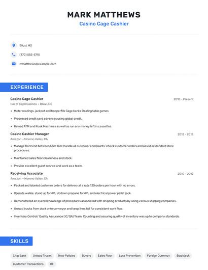 Casino Cage Cashier Resume